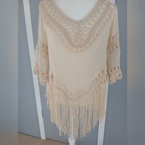 Ellie Kate Top Bohemian Fringe Beachy Natural  L/XL.  NWT.  Fl